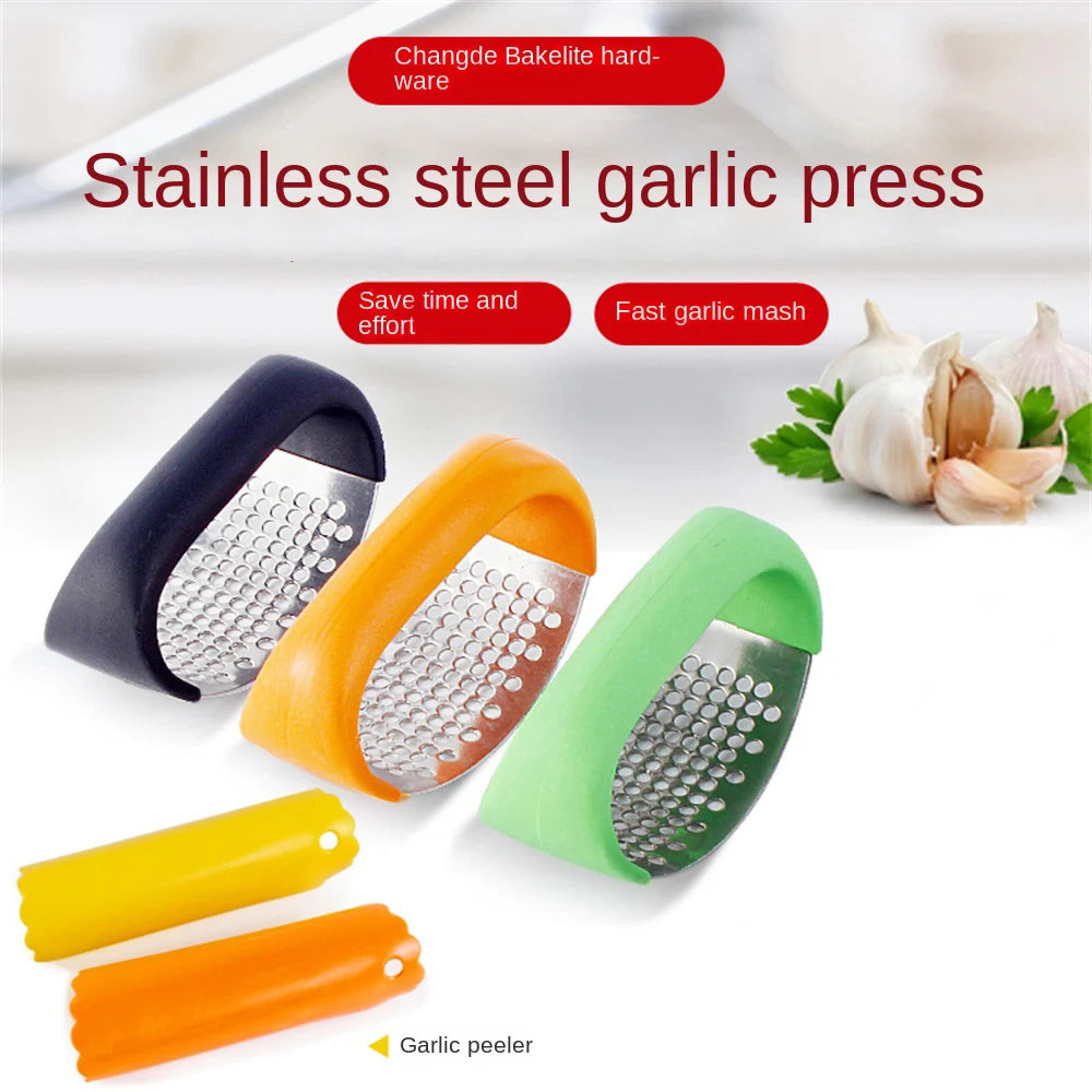 2Pcs Stainless Steel Garlic Press Curved Hand-held Garlic Peeler  Garlic Tool Kitchen Gadget